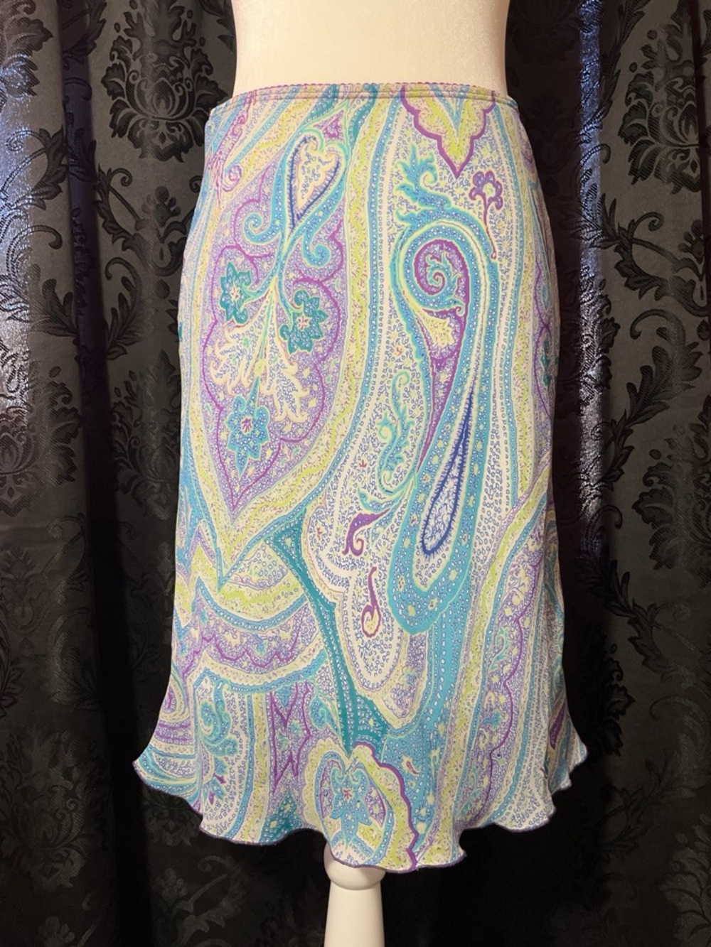 My Michelle Pastel Paisley A-Line Skirt in Blue, Lavender and Cream